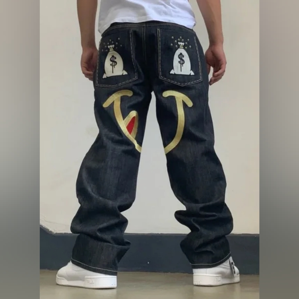 Men's Parish Raw Black Money Bag Wide Leg Denim Pants NWT